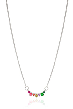 Gargantilha Veneziana Pontos de Luz Coloridos Ródio Branco - 40 cm
