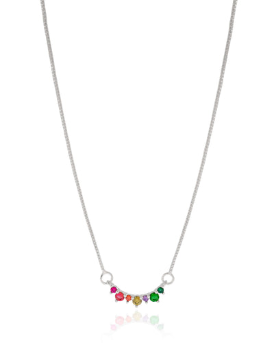 Colar Veneziana Pontos de Luz Coloridos Ródio Branco - 40 cm