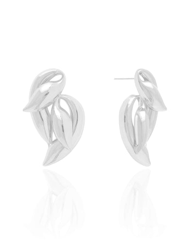 Brinco Orgânico Duplo Liso 4,3 cm Ródio Branco