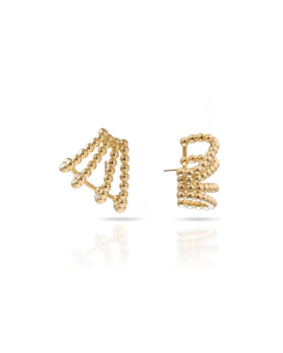 Brinco Ear Cuff Quatro Filetes Vazados Bolinhas Lisas