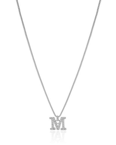 Colar Veneziana Letra M Cravejada Cristal Ródio Branco - 45 cm