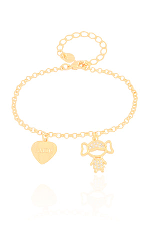 Pulseira Filha Menina Coração com Amor Banhado a Ouro 18K