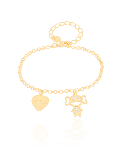 Pulseira Filha Menina Coração com Amor Banhado a Ouro 18K