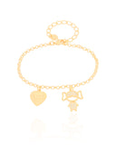 Pulseira Filha Menina Coração com Amor Banhado a Ouro 18K
