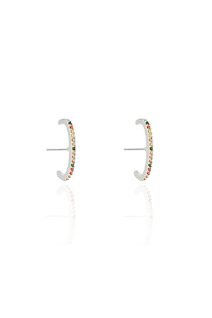 Ear Hook Cravejado Colorido 1.9 cm Ródio Branco