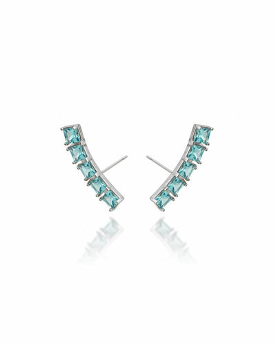 Brinco Ear Cuff Carre Quadrado Azul Sky com Tarraxa Virgula