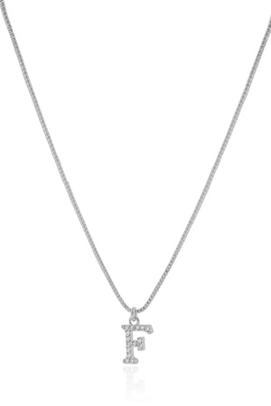 Gargantilha Veneziana Letra F Cravejada Cristal Ródio Branco - 45 cm