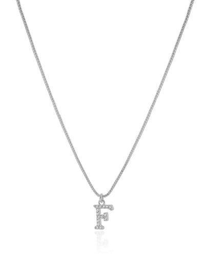 Colar Veneziana Letra F Cravejada Cristal Ródio Branco - 45 cm