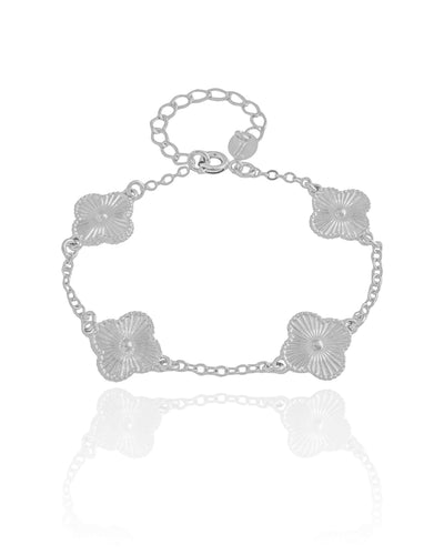 Pulseira Flor Riscada Ródio Branco