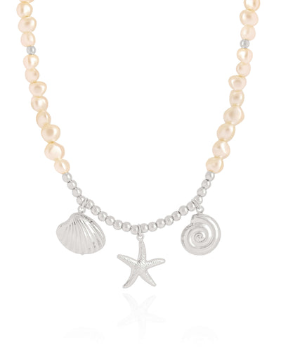 Choker Marítima Pérolas Ródio Branco - 35 cm
