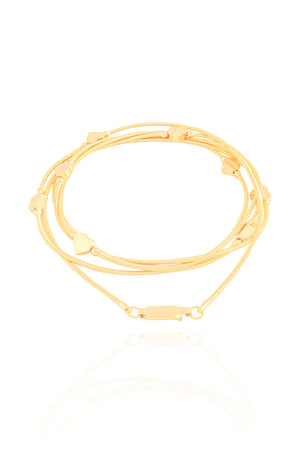 Pulseira Corda de Violão Corações Banhado a Ouro 18K