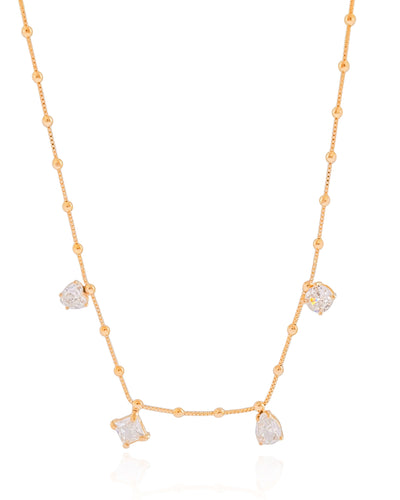 Colar Veneziana Bolinhas Geométricos Cristal Banhado a Ouro 18K - 45 cm