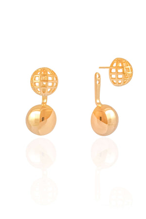 Ear Jacket Redondo Tela Meia Bola Lisa 3.2 cm Banhado a Ouro 18K