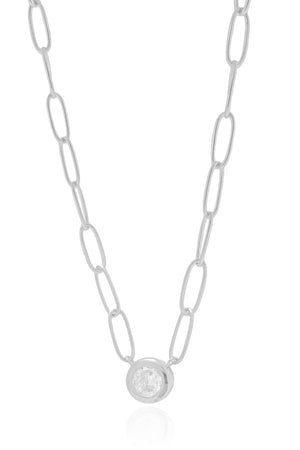 Gargantilha Elos Ovais Ponto de Luz Cristal Ródio Branco - 45 cm