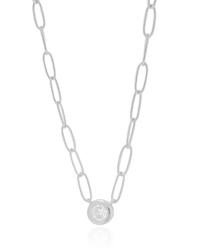Colar Elos Ovais Ponto de Luz Cristal Ródio Branco - 45 cm