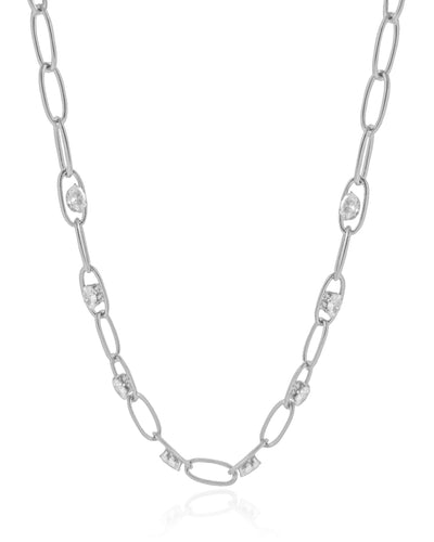 Gargantilha Elos Ovais Cristal Ródio Branco - 45 cm