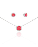 Conjunto Ponto de Luz Rubi Cravejado Cristal Ródio Branco