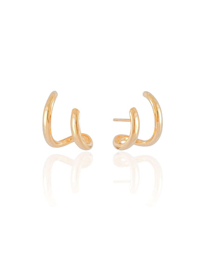 Ear Hook Dois Filetes Liso Banhado a Ouro 18K