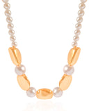 Gargantilha Orgânicos e Pérolas Banhado a Ouro 18K - 40 cm