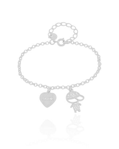 Pulseira Filho Menino Coração com Amor Ródio Branco