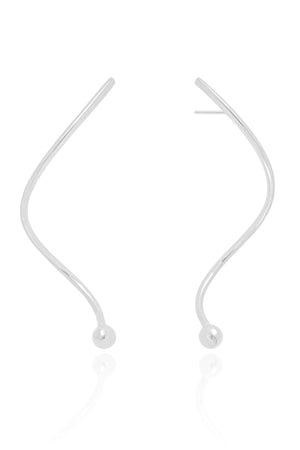 Brinco Fio Espiral Bola Lisa Ródio Branco