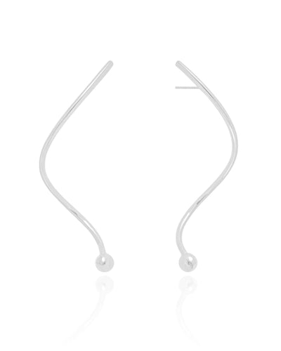 Brinco Fio Espiral Bola Lisa Ródio Branco