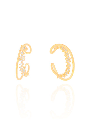 Ear Hook Fio Liso Flores Cravejadas Cristal Banhado a Ouro 18K