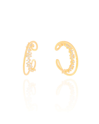 Par Piercing Fake Fio Liso Flores Cravejadas Cristal Banhado a Ouro 18K