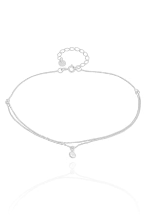 Tornozeleira Veneziana Dupla Ponto de Luz Cristal Ródio Branco