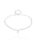 Tornozeleira Veneziana Dupla Ponto de Luz Cristal Ródio Branco