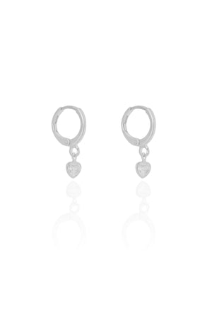 Brinco Argola Click Coração Cristal 2.0 cm Ródio Branco