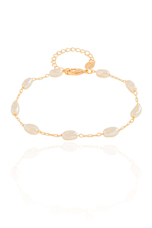 Pulseira Elos Pérolas Ovais 4 mm Banhado a Ouro 18K
