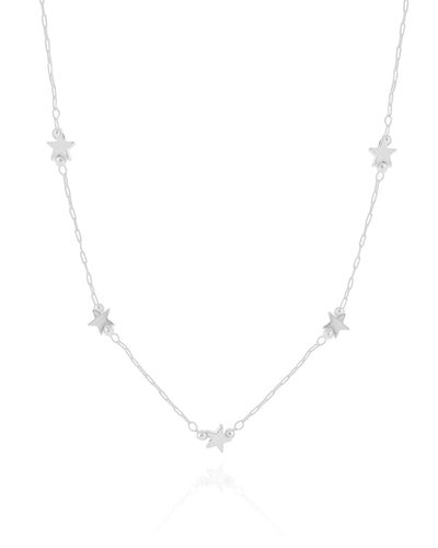 Choker Elos Mini Estrelas Ródio Branco - 35 cm