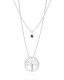 Gargantilha Dupla Árvore da Vida e Ponto de Luz Rubi Ródio Branco