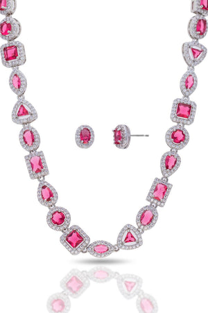Conjunto Colar Riviera Mix Rubi Cravejado Cristal com Fecho Italiano - 40 cm