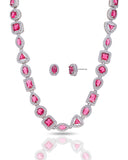 Conjunto Colar Riviera Mix Rubi Cravejado Cristal com Fecho Italiano - 40 cm
