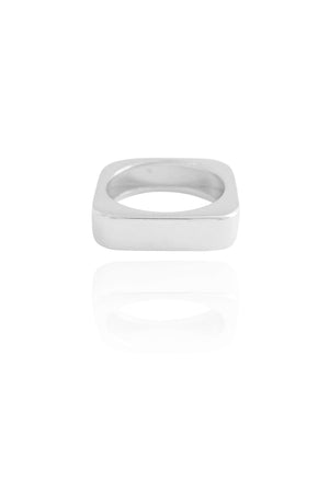 Anel Quadrado Liso Tamanho 18 Ródio Branco