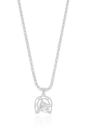 Gargantilha Ferradura Cavalo Cravejado Cristal Ródio Branco - 45 cm