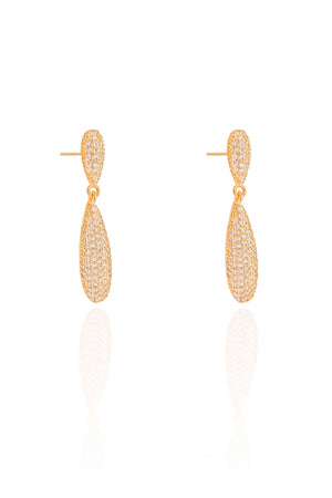 Brinco Gota Cravejado Cristal 3.2 cm Banhado a Ouro 18K