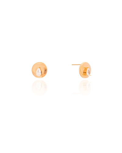 Brinco Redondo Gota Cristal 1.0 cm Banhado a Ouro 18K