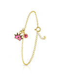 Pulseira Infantil Coroa Princesa Esmaltada com Coração e Ponto de Luz Rosa