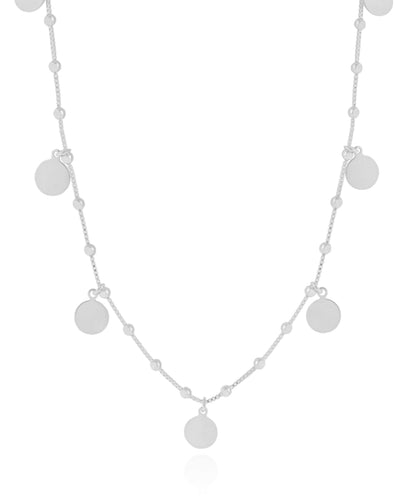 Choker Bolinhas e Medalhas Lisas Ródio Branco - 33 cm