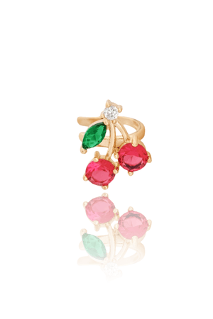 Piercing Cereja Rubi Esmeralda Lado Esquerdo Banhado a Ouro 18K