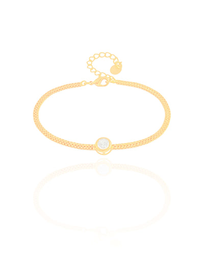 Pulseira Veneziana Dupla Ponto de Luz Cristal Banhado a Ouro 18K