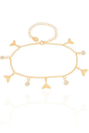 Pulseira Elos Caudas de Sereia Pontos de Luz Cristal Banhado a Ouro 18K