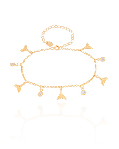Pulseira Elos Caudas de Sereia Pontos de Luz Cristal Banhado a Ouro 18K