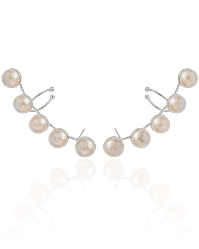Ear Cuff Pérolas Ródio Branco