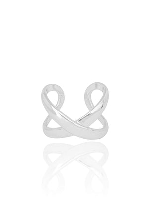 Anel Ajustável X Liso Tamanho P Ródio Branco