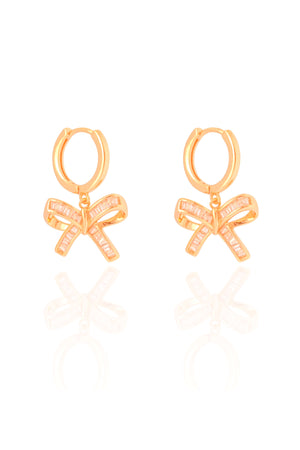 Brinco Argola Click Laço Baguetes Cristal 2.6 cm Banhado a Ouro 18K