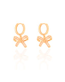 Brinco Argola Click Laço Baguetes Cristal 2.6 cm Banhado a Ouro 18K